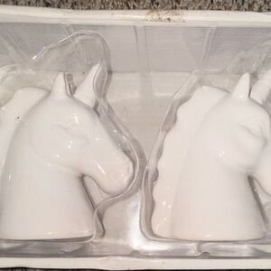 White Ceramic Unicorn Head Pair - salt and pepper shakers